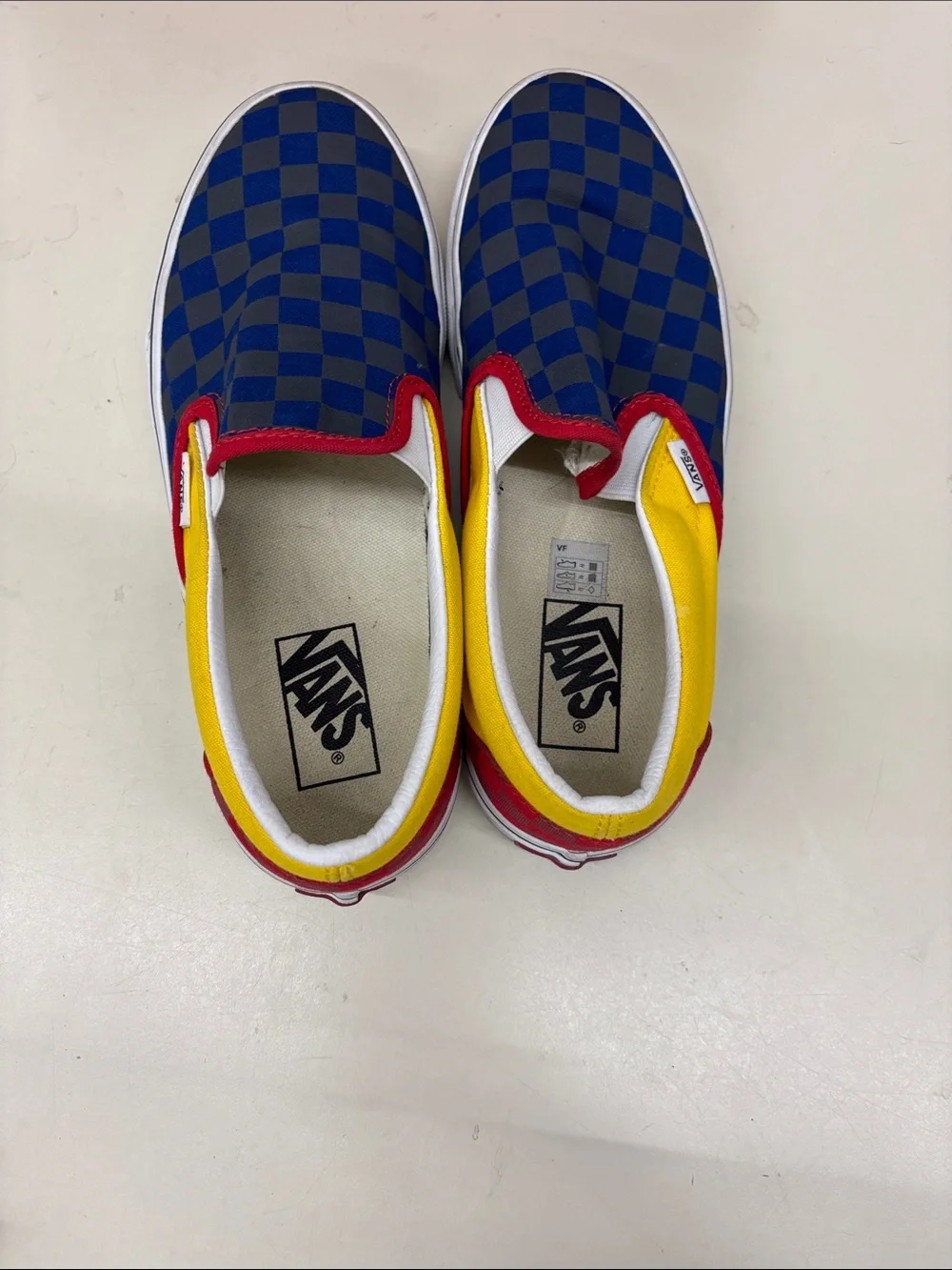 Vans Boys Slip-On Checkerboard in Blue, Yellow & Red